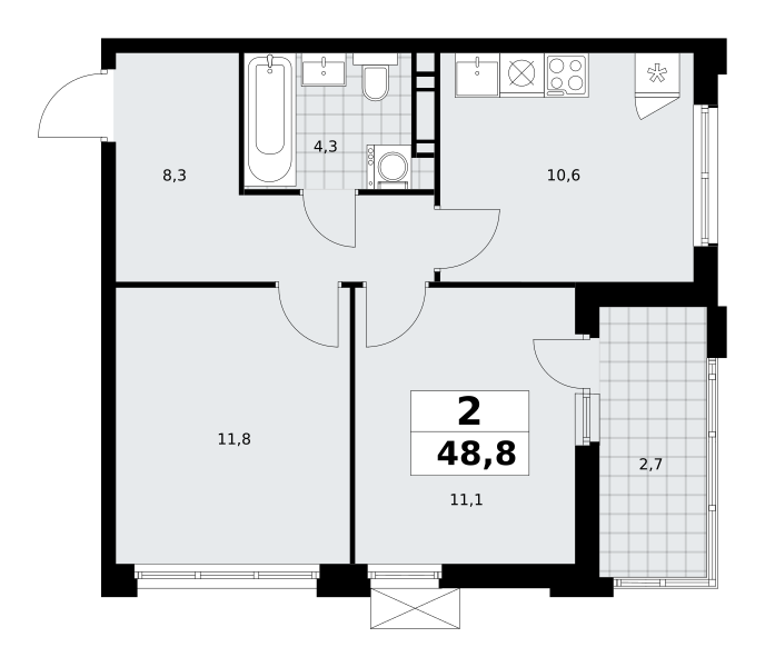 2-комнатная квартира №23К-18.1.3-353, 48,8 м² за 12,85 млн руб. в ЖК «Скандинавия» - планировка