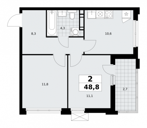 2-комнатная, 48.8 м²