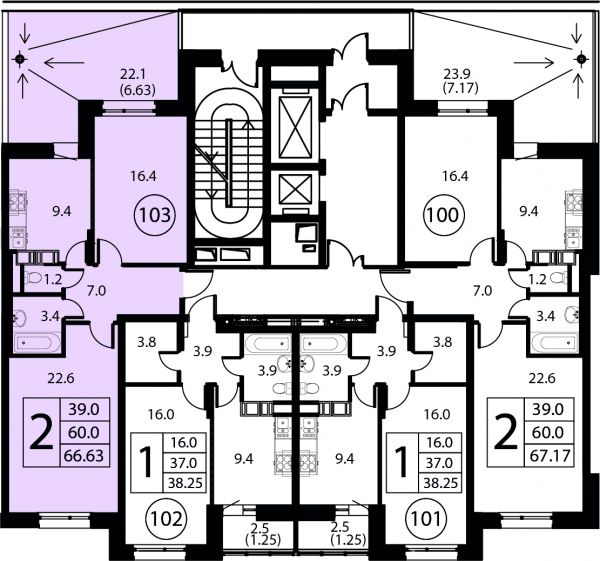 2 комнаты до 66.63