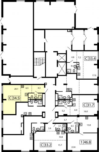Студия, 34.4 м²