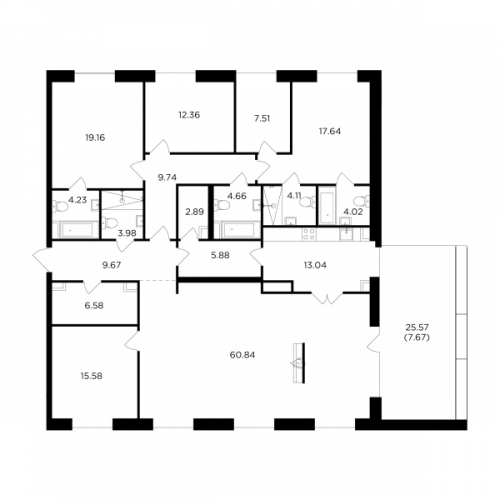 Многокомнатная, 209.56 м²