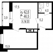 1-комнатная квартира 42,6 м²