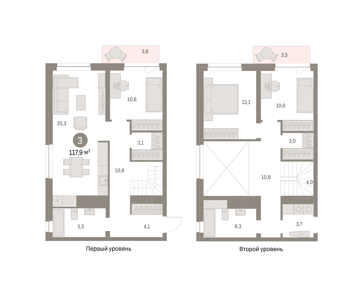 3-комнатная квартира №155, 117,9 м² за 23,44 млн руб. в ЖК «Первый квартал» - планировка