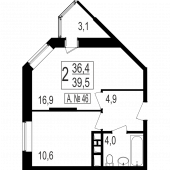 1-комнатная квартира 36,4 м²
