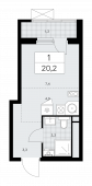 1-комнатная квартира 20,2 м²