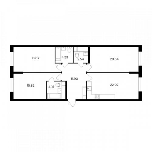 3-комнатная, 99.68 м²