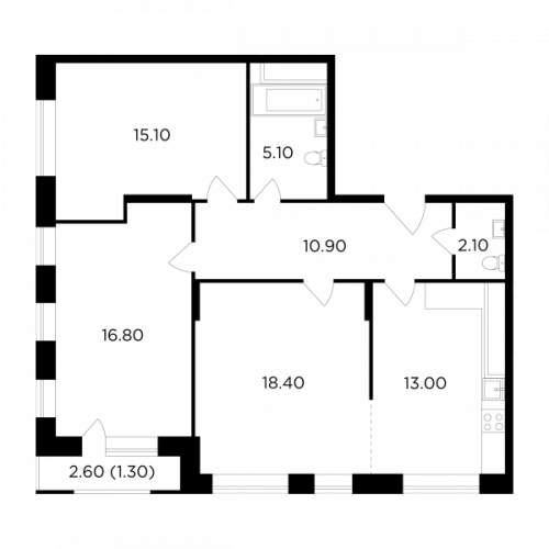 3-комнатная, 82.7 м²