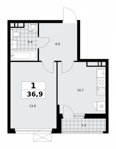 1-комнатная, 36.9 м²