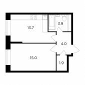 1-комнатная квартира 38,5 м²