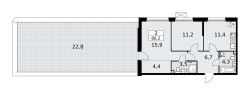 2-комнатная, 80.2 м²