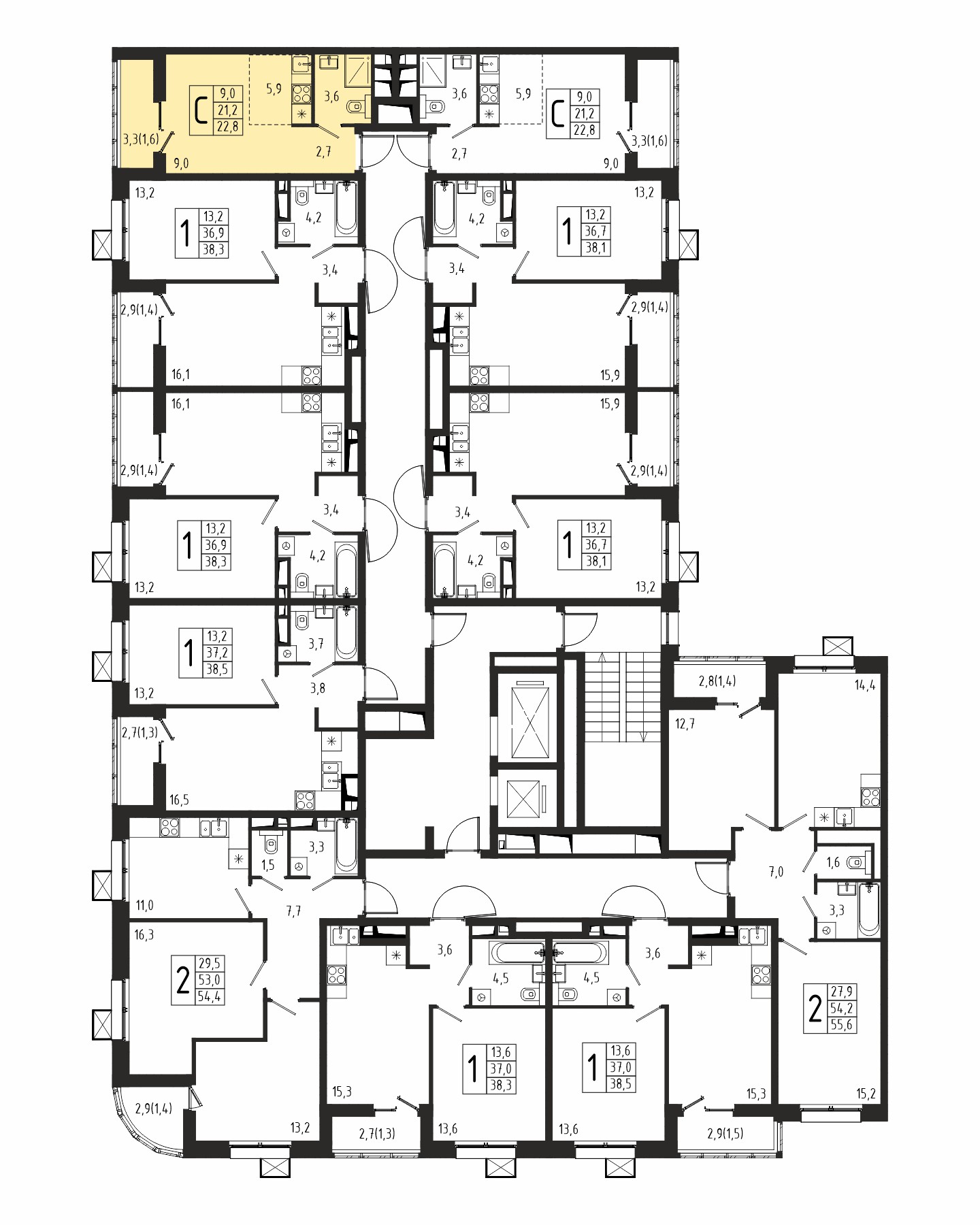 Квартира-студия №84, 22,8 м² за 3,87 млн руб. в ЖК «Берег» 2 очередь - планировка