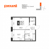 1-комнатная квартира 37,7 м²
