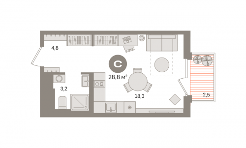 Студия, 28.77 м²