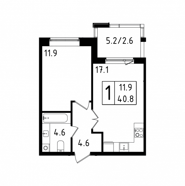 1 комната до 40.8