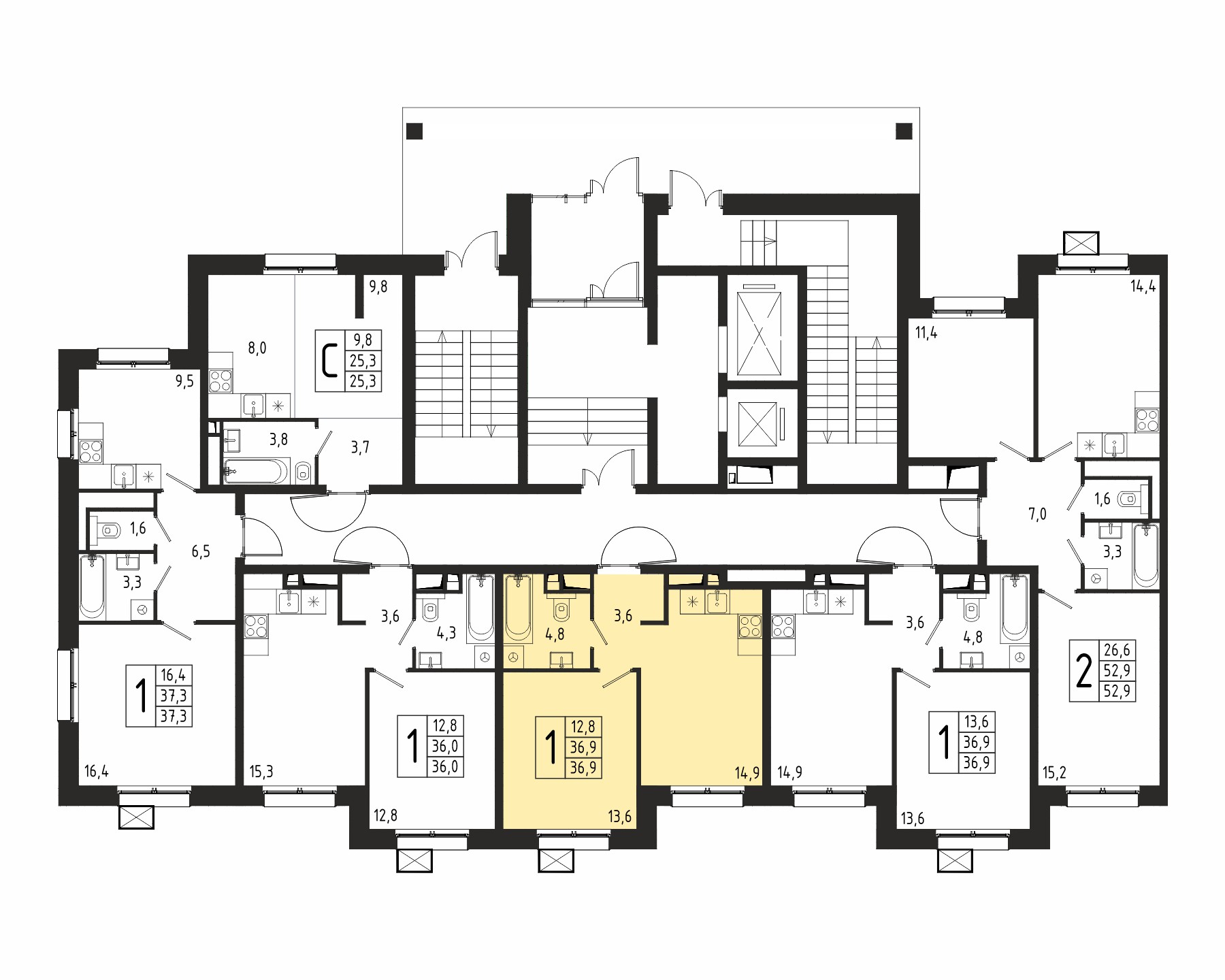 1-комнатная квартира №231, 36,9 м² за 6,20 млн руб. в ЖК «Берег» 2 очередь - планировка