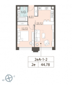 1-комнатная квартира 43,9 м²