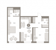 2-комнатная квартира 73,92 м²
