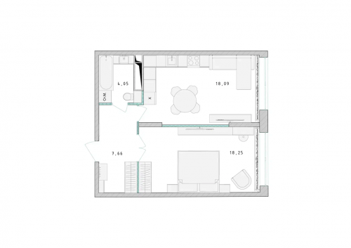 1-комнатная, квартира, 48.1 м²