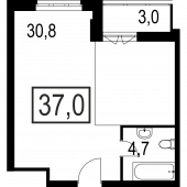 1-комнатная квартира 37 м²