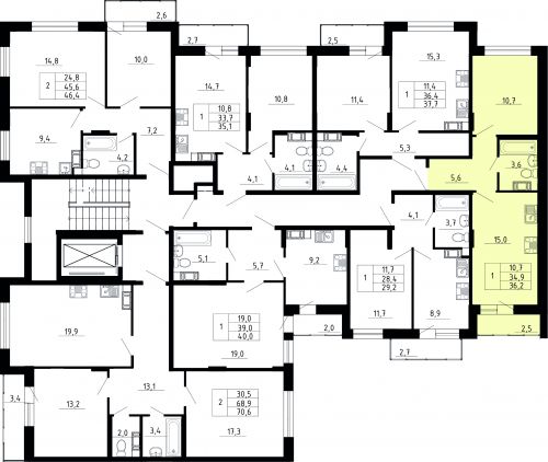 1-комнатная, квартира, 34.9 м²