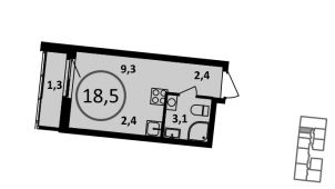 1-комнатная квартира 18,5 м²