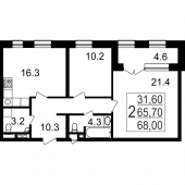 2-комнатная квартира 68 м²
