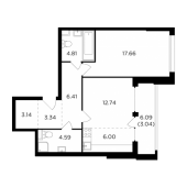2-комнатная квартира 61,73 м²