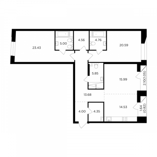 3-комнатная, 118.61 м²