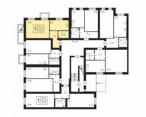 1-комнатная, квартира, 34.2 м²