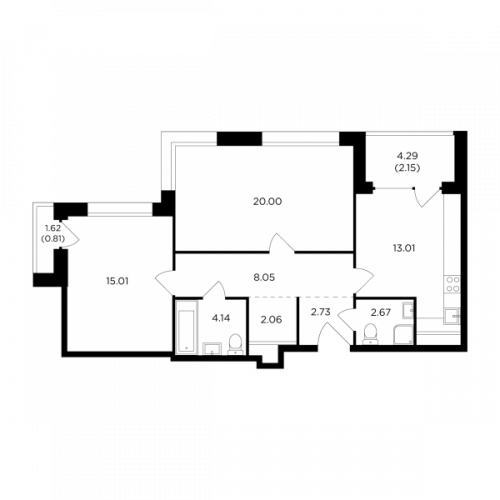 2-комнатная, 70.63 м²
