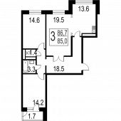 3-комнатная квартира 86.8 м²