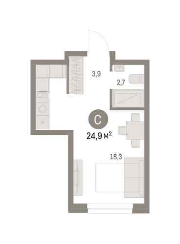 Студия, 24.92 м²