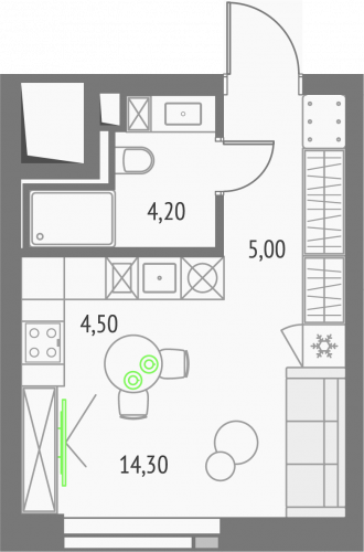 Студия, 28 м²