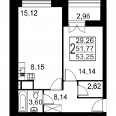 2-комнатная квартира 53,25 м²