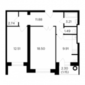 2-комнатная квартира 61,39 м²