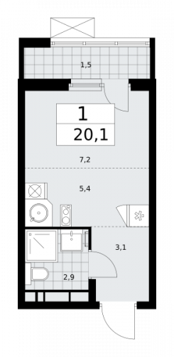 1-комнатная, 20.1 м²
