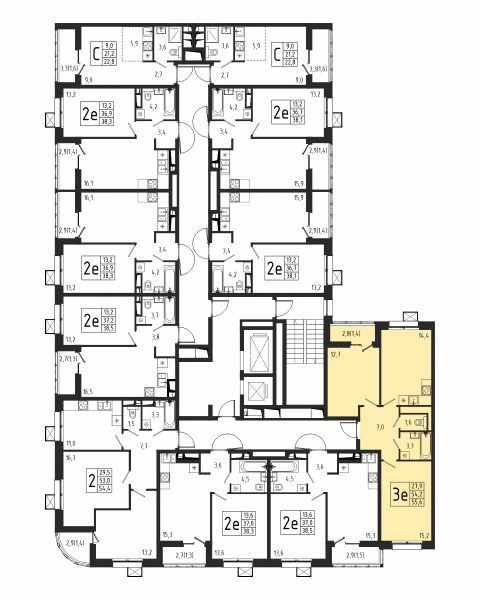 2 комнаты до 55.6