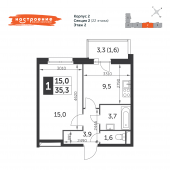 1-комнатная квартира 35,3 м²