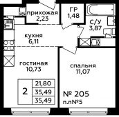 2-комнатная квартира 35,49 м²