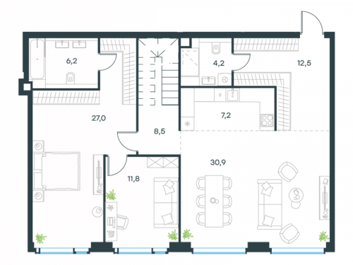 Многокомнатная, 180.9 м²