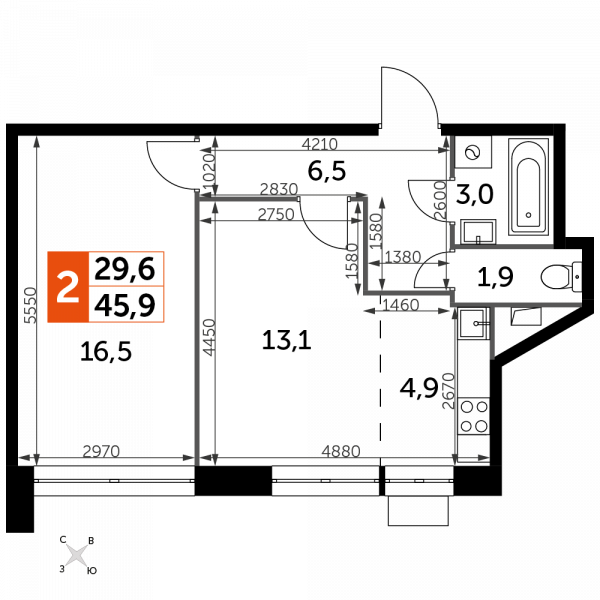 2 комнаты до 45.9