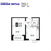 1-комнатная квартира 33,8 м²