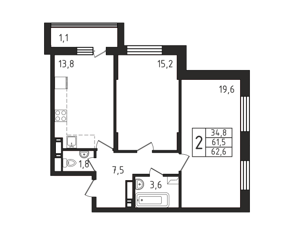 2 комнаты до 62.6
