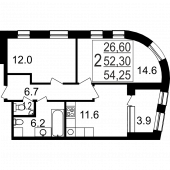 2-комнатная квартира 54,25 м²