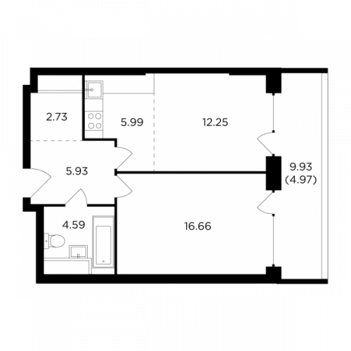 2-комнатная, 53.12 м²