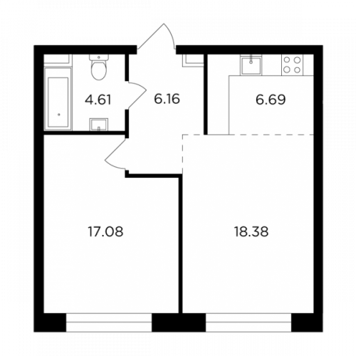 2-комнатная, 52.92 м²