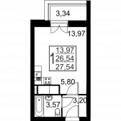 1-комнатная квартира 27,54 м²