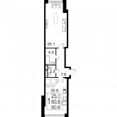 2-комнатная квартира 60,6 м²