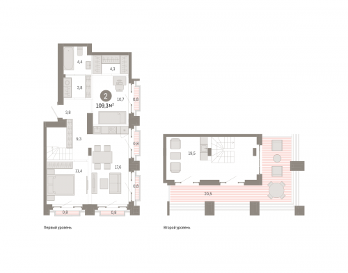 2-комнатная, квартира, 109.3 м²