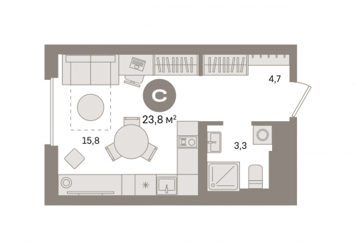 Студия, 23.75 м²